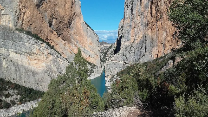 the limestone walls of the Mont-rebei gorge.